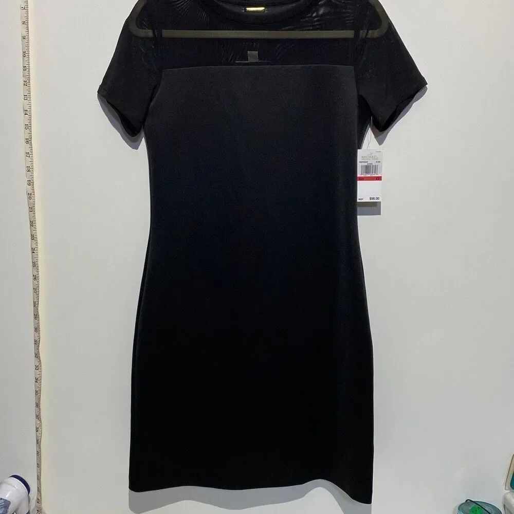 Michael Michael Kors Women's Mesh‎ Short Sleeve Sheath Dress Black Size XS NWT